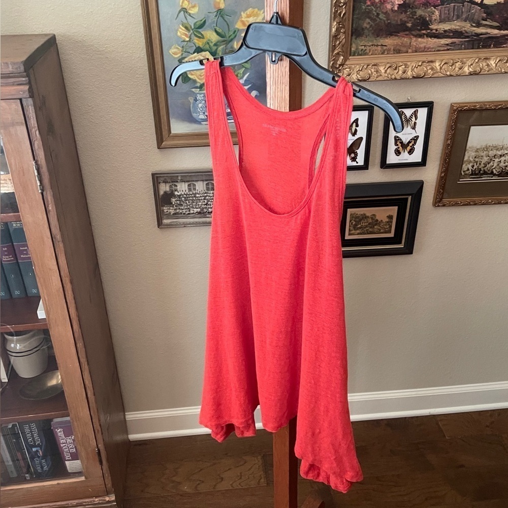 Eileen Fisher petite 100% linen slouch racer back tunic tank pockets PM orange - Picture 3 of 9